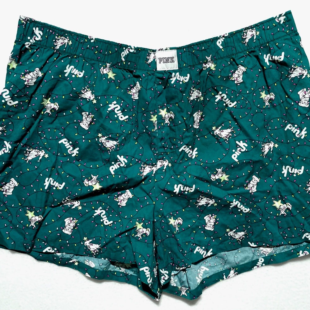 PINK Victoria’s Secret Women’s Boxy Pajama Shorts Christmas Lights Size XXL NWT